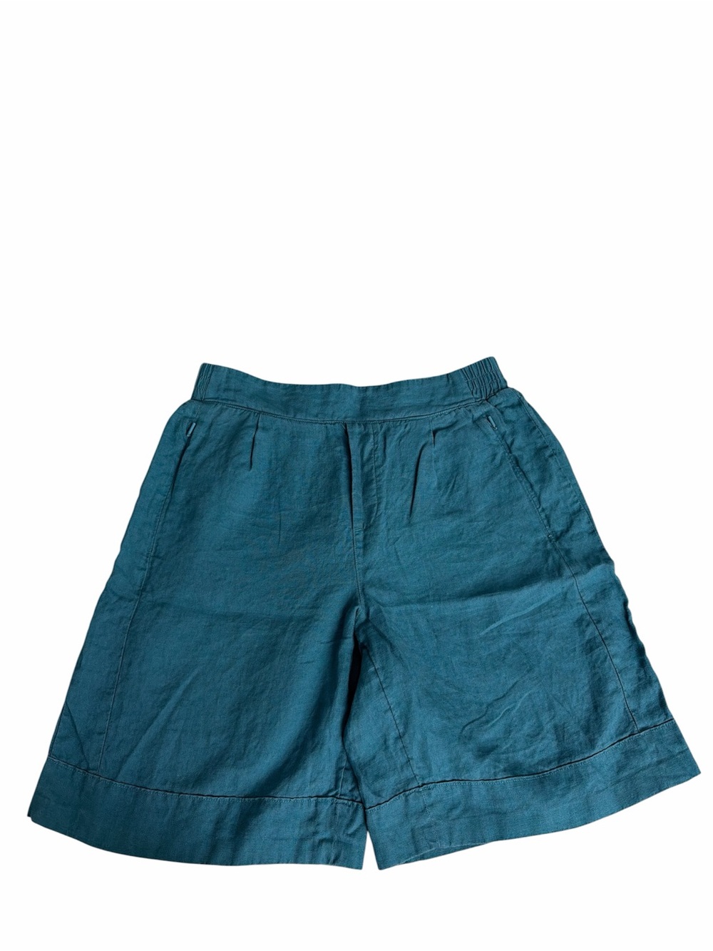 Athleta Playa Linen Bermuda Shorts Teal Blue Size 8 Zipper Pockets